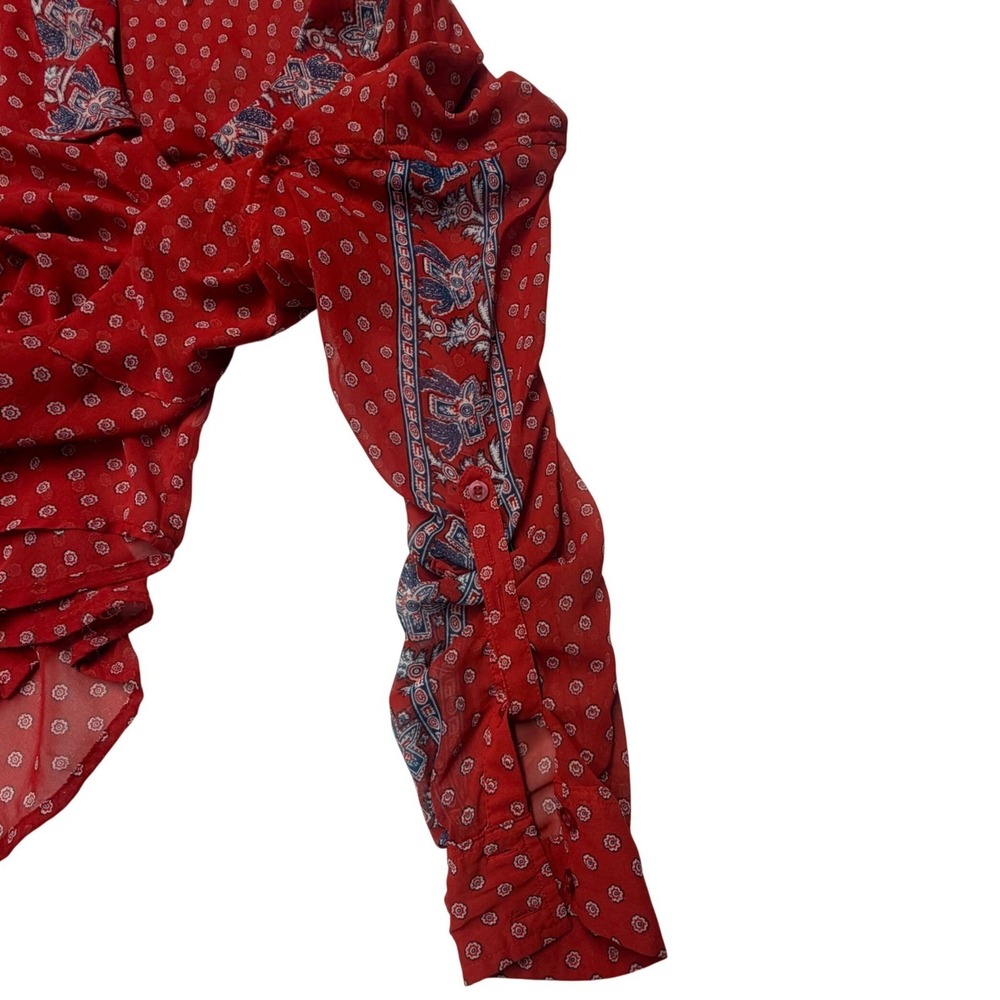 Free People Button Down Red Floral Medallion Sheer Shirt Paisley XS Boho - Picture 4 of 7